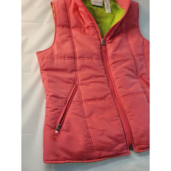 Liz Claiborne Women's Puffer Vest Full Zip Pockets Hot Pink w/Neon Green Small - Picture 4 of 10